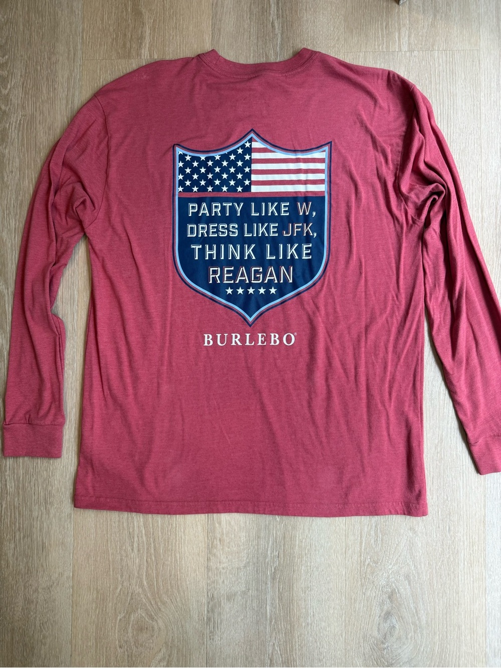 BURLEBO Red Long Sleeve Tee with Patriotic Shield Graphic